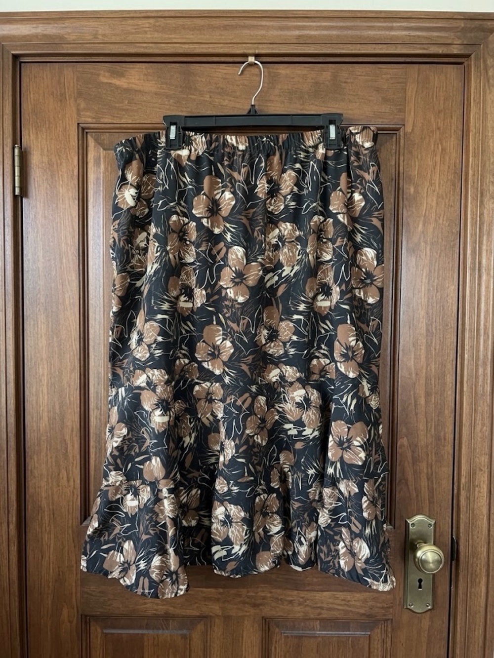 Sag Harbor Woman 20W Brown Floral Tiered Midi Skirt Elastic Waist Cottagecore - Picture 3 of 6